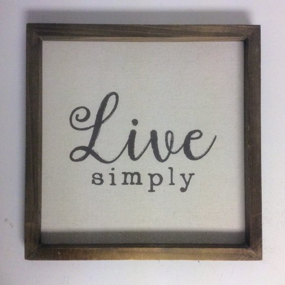 Live Simply Minimalist Wall Art on Canvas Framed in Wood 12"x12" - Picture 1 of 6